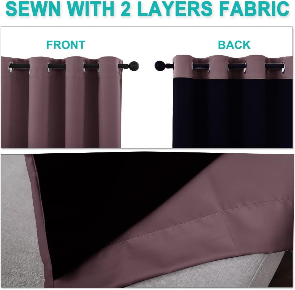 NICETOWN Full Shading Curtains for Windows, Super Heavy-Duty Black Lined Blackout Curtains for Bedroom, Privacy Assured Window Treatment (Dry Rose, Pack of 2, 70 inches W x 95 inches L)