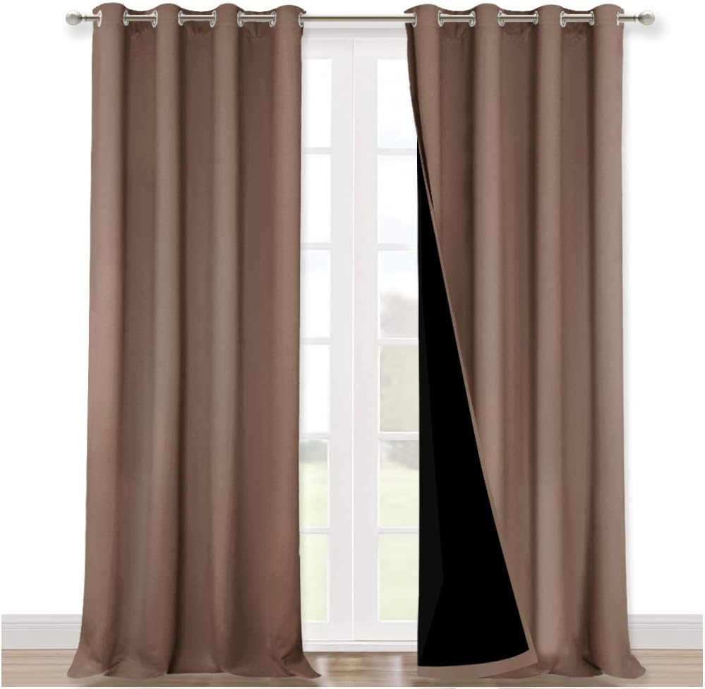 NICETOWN Extra Long Truly Blackout Drapes for Hall and Villa, Blackout Window Curtain Panels with Black Lined for Night Shift Worker, 52-inch Width, 108-inch Length, Cappuccino, 2 PCs