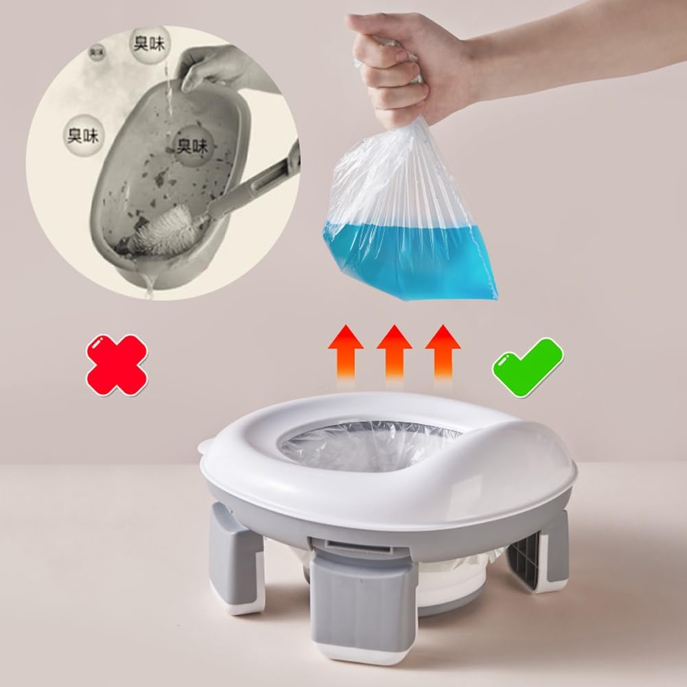 Kids Travel Potty | Foldable Car Potty | Potty Training Toilet w/Travel Bag & Potty Liners for Indoor and Outdoor (Blue)