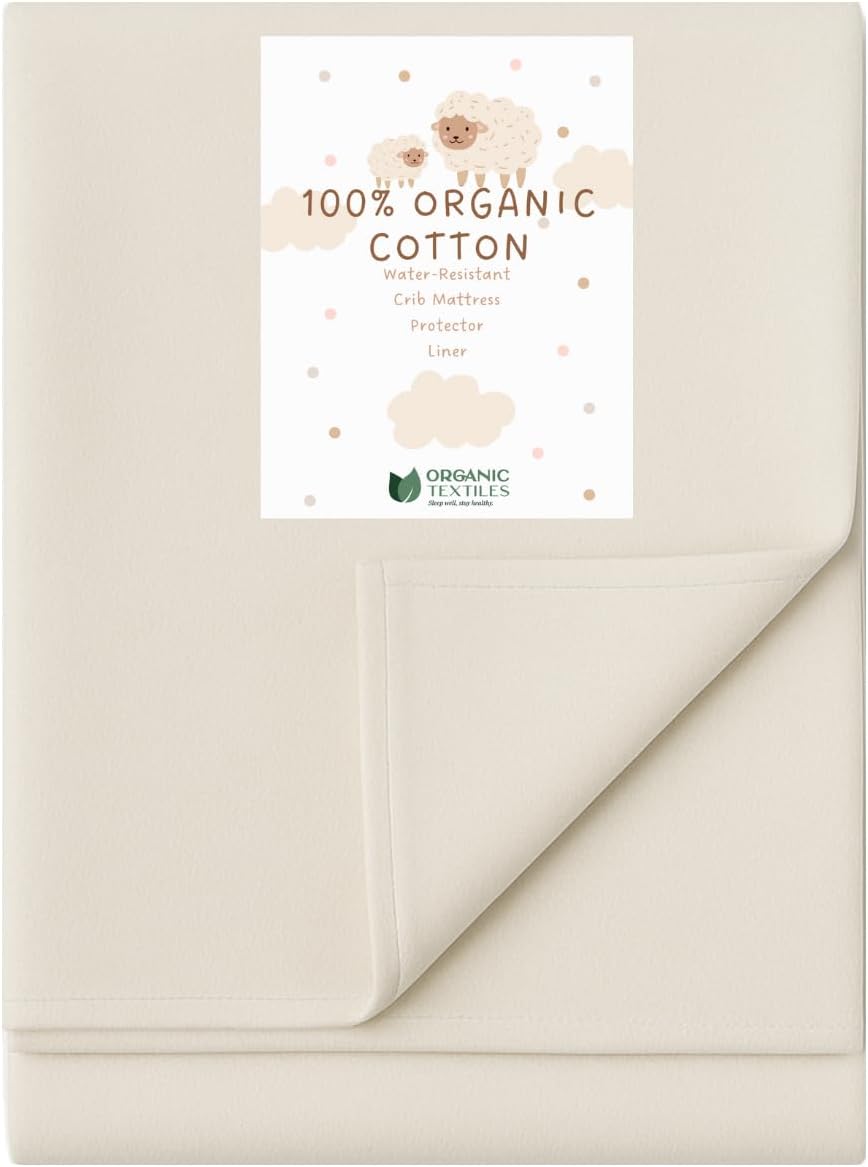 Organic Cotton Crib Mattress Protector - Water Resistant Flat Sheet Liner Pad, Skin Friendly, Chemical-Free Pure Cotton [GOTS-Certified] for Standard (52"x28") - Made in USA