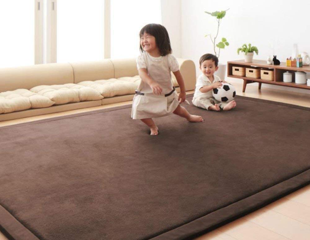Loartee Nursery Rug - Coral Velvet Crawling Rug & Play Area Rug (6'8"x9'2", Coffee) for Toddler Children's Play Mat & Yoga Mat / Exercise Pads