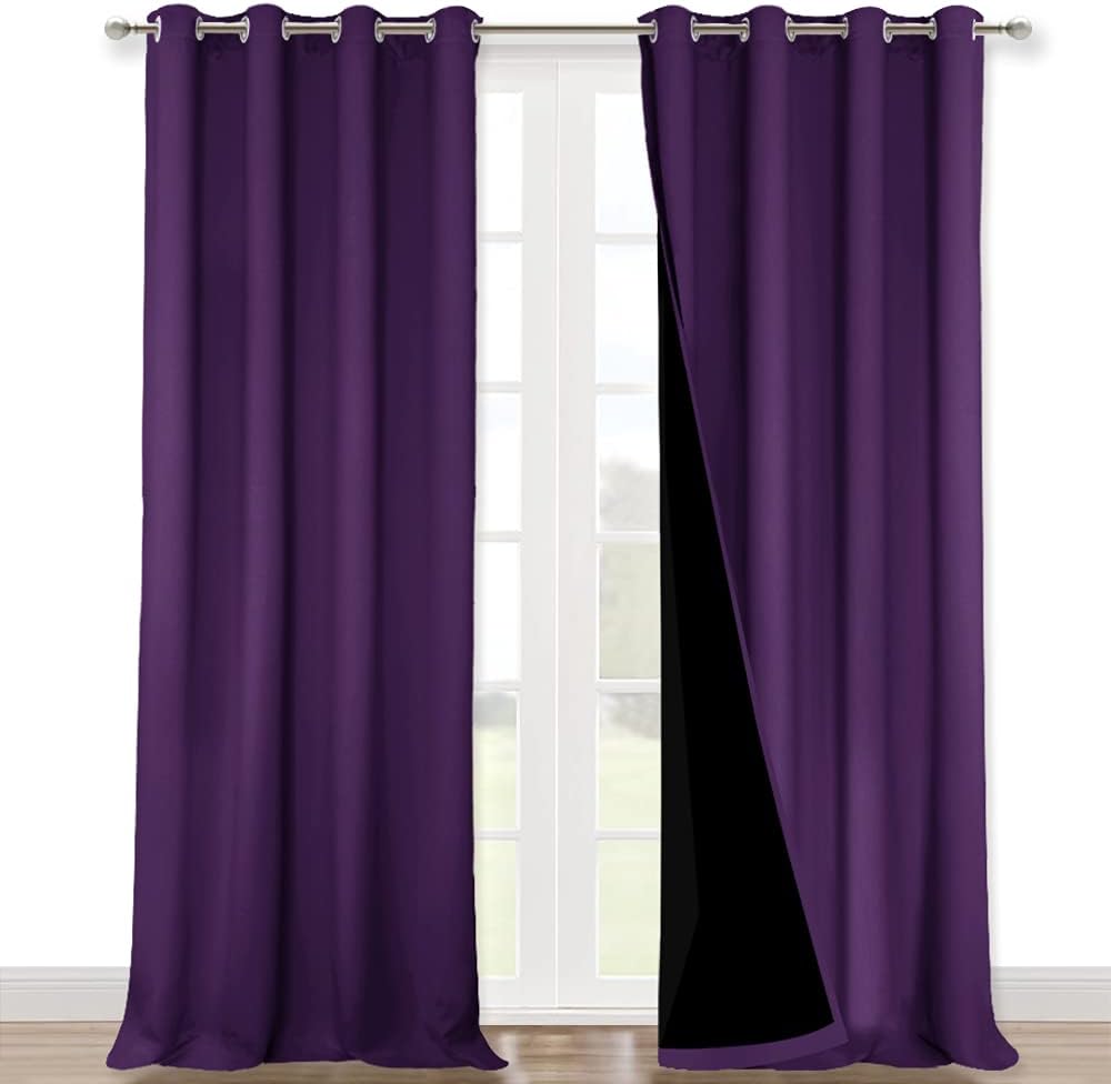 NICETOWN 100% Blackout Blinds, Set of 2, 46" x 96", Royal Purple, Laundry Room Decor Window Treatment Curtains for Large Patio Sliding Door, Thermal Insulated Curtains for Bedroom