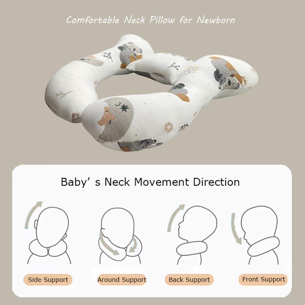 Baby Neck Pillows, Comfortable Baby Travel Head Neck Support Pillow for Car Seat Stroller Pushchair, Soft PP Cotton Travel Pillow for 0-1 Year Old Toddler Infant Newborn, Koala