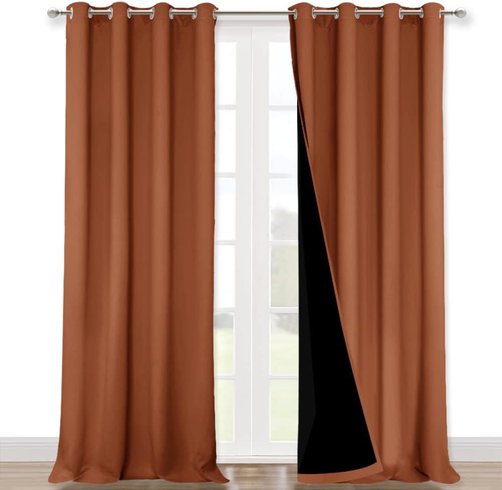 NICETOWN 100% Blackout Curtains for Windows, Pack of 2, Burnt Orange, 52" W x 120" L, Super Heavy-Duty Black Lined Total Darkness Drapes for Bedroom, Privacy Assured Window Treatment for Patio