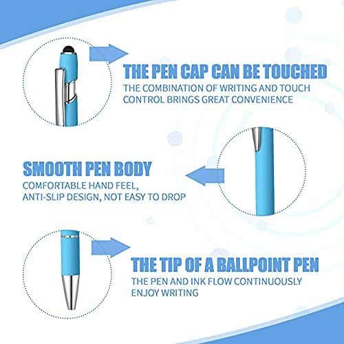 8 Pieces Ballpoint Pen with Stylus Tip Black Ink 2 in 1 Stylus Metal 1.0 mm Medium Point Smooth Pen Rainbow Colorful Rubberized Ballpoint for Touch Screen Tablet(Rainbow Color)