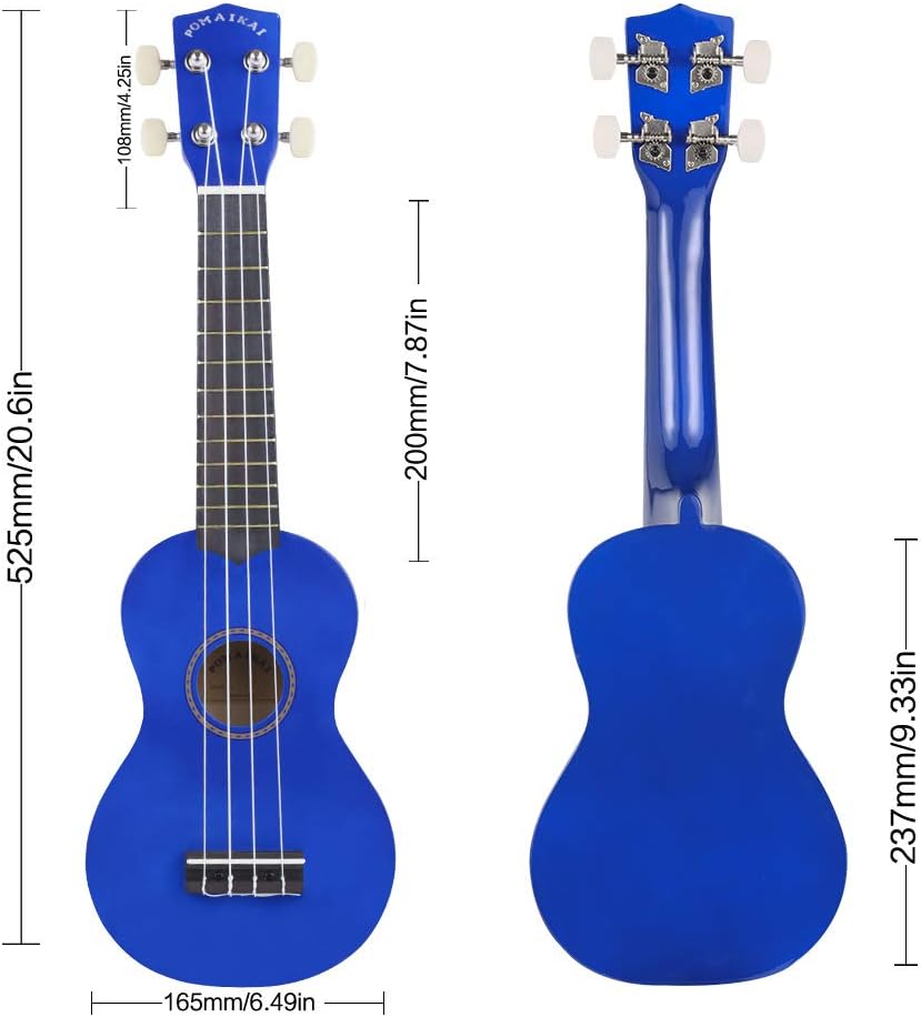 POMAIKAI Soprano Ukulele for Beginners, Ukelele 21" Beginner Instrument for Adults Wood Guitar Small (Dark blue)