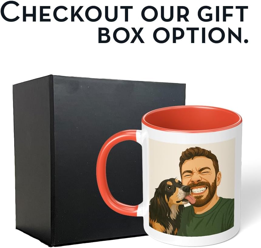 Personalized Coffee Mug, Custom Drawing Portrait Gift, Funny Customized Coffee Gift for Men & Women, Custom Mugs with Pictures, Orange 11oz Customized Ceramic Tea Cup