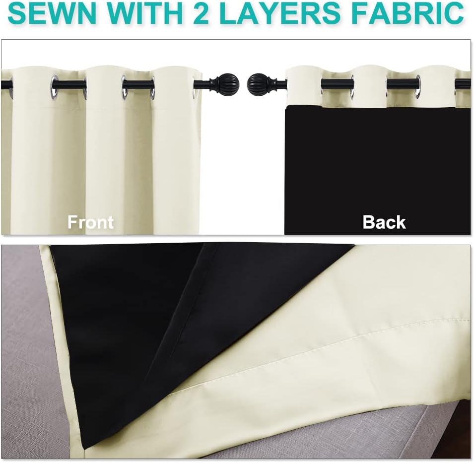NICETOWN Living Room Completely Shaded Draperies, Privacy Protection & Noise Reducing Ring Top Drapes, Black Lined Insulated Window Treatment Blackout Curtain Panels (Beige, 2 Pieces, W37 x L84)