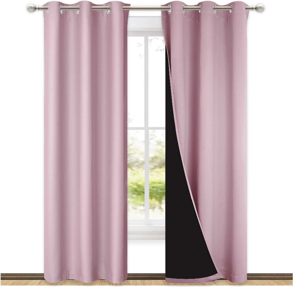 NICETOWN 100% Blackout Window Curtain Panels, Heat and Cold Blocking Drapes with Black Liner for Nursery, 84-inch Drop Thermal Insulated Draperies (Lavender Baby Pink, 2 Pieces, 42-inch Wide)