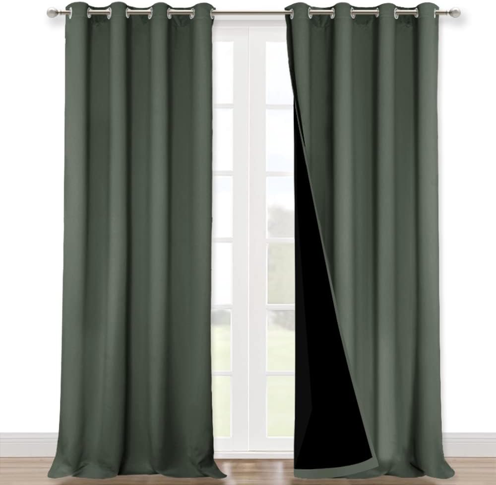 NICETOWN 100% Blackout Curtains 120" Long, Pair of Energy Smart & Noise Blocking Out Drapes for Baby Room Window, Thermal Insulated Guest Room Lined Window Dressing(Dark Mallard, 52" Wide)