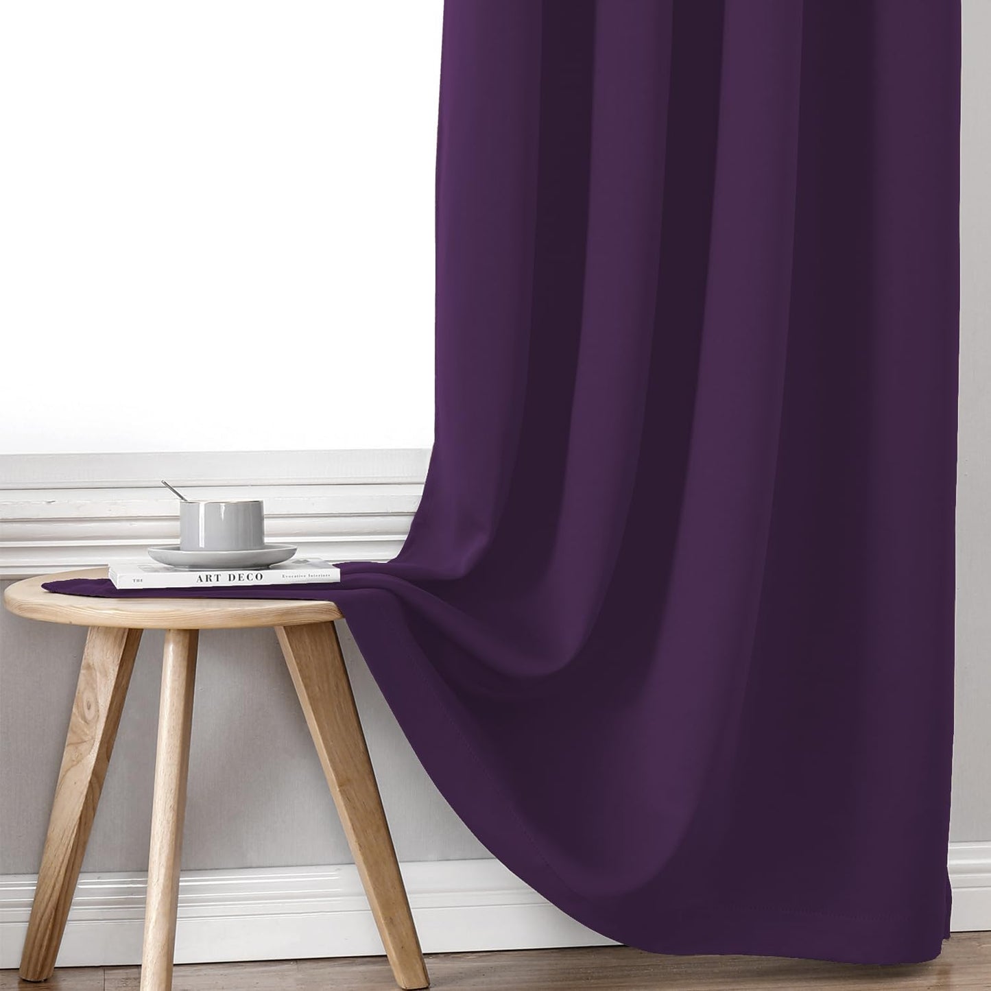 ChrisDowa 100% Blackout Curtains for Bedroom with Black Liner, 2 Thick Layers Total Blackout Thermal Insulated Grommet Window Curtains 2 Panels Set (Royal Purple, 52 x 84 Inch)