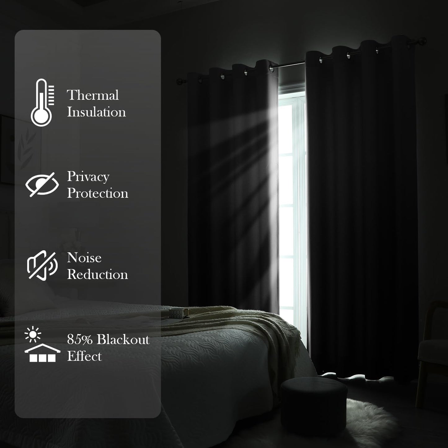 HOMEIDEAS Black Ombre Blackout Curtains 52 X 63 Inch Length Gradient Room Darkening Thermal Insulated Energy Saving Grommet 2 Panels Window Drapes for Living Room, Bedroom
