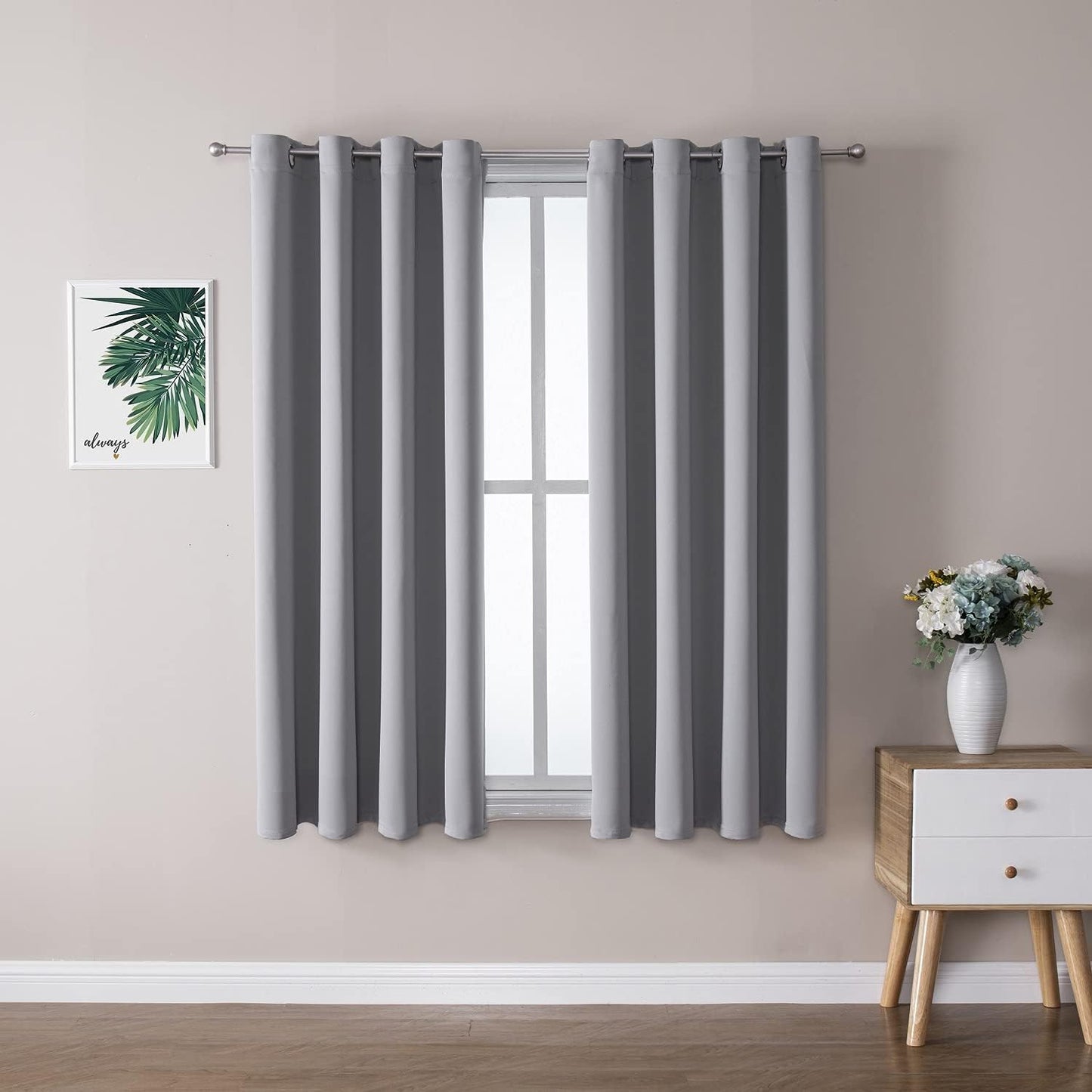 ChrisDowa Grommet Blackout Curtains for Bedroom and Living Room - 2 Panels Set Thermal Insulated Room Darkening Curtains (Light Grey, 52W x 45L )