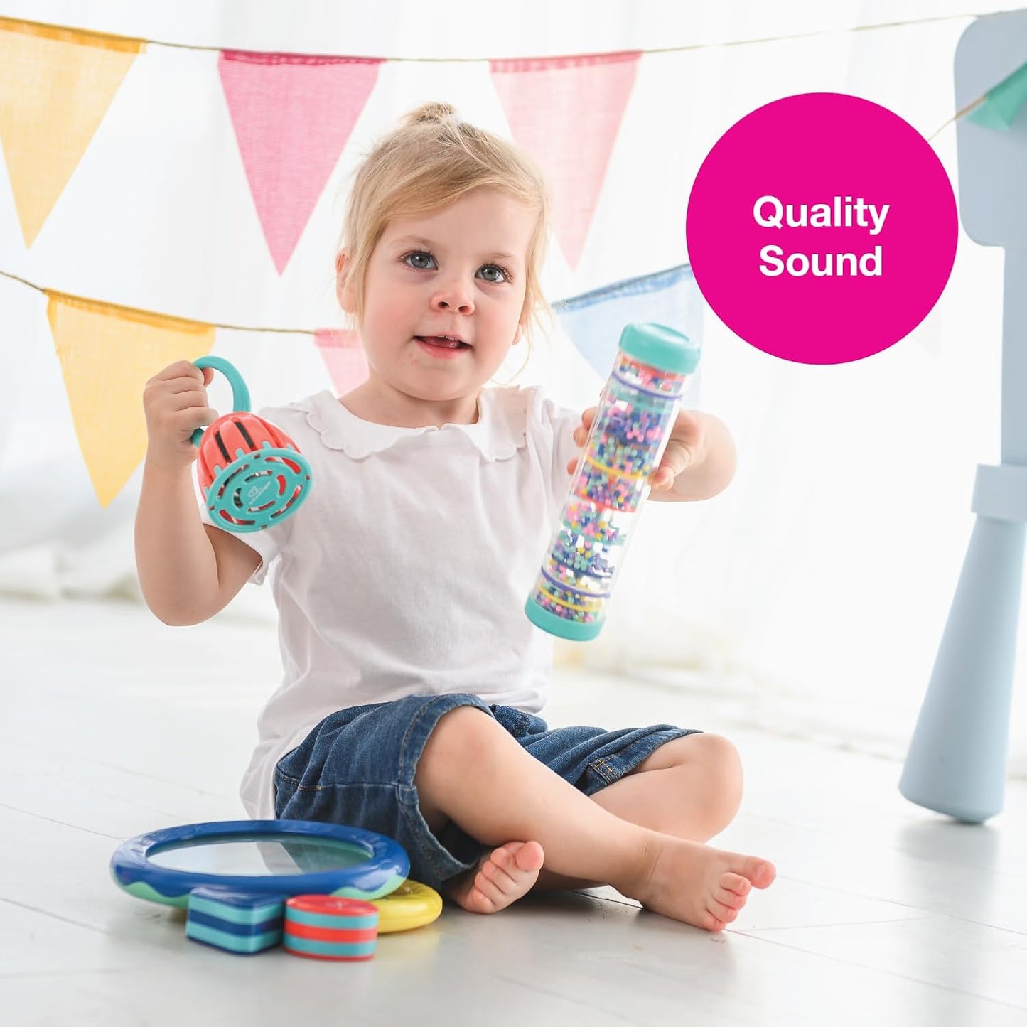 Edushape First Birthday Gift Set - Baby Musical Instruments & Toddler Music Set - Music Toys Baby Gift – Includes Hand Drum, Rain Stick, Shakers, Bell - Interactive Toddler Music Toys for Toddlers 1-3