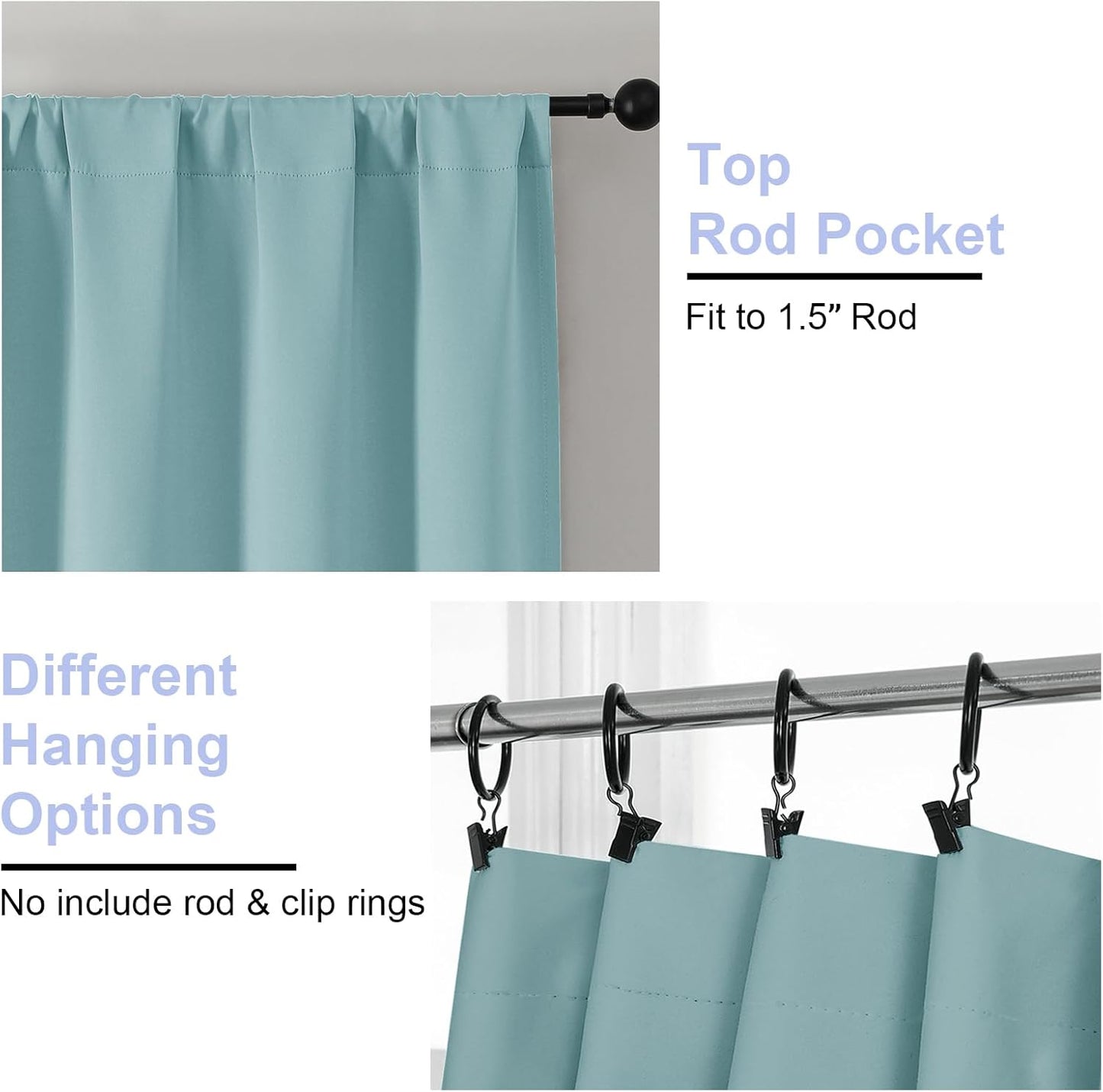 Simplebrand Ava Aqua Blackout Curtains for Bedroom 72 Inch Length 2 Panels Set, Privacy Thermal Insulated Rod Pocket Door Window Curtains for Patio French Door Front Door, W40 x L72 Inch, Aqua