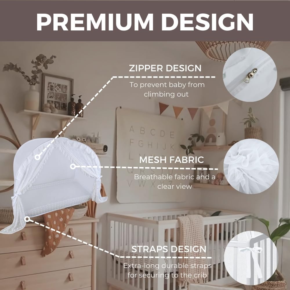 Wonder Space Elegant Baby Crib Net Tent - Minimalist Lace Curtain Design - Durable & Breathable Mesh to Keep Baby in & Stop Climbing Out - Mosquito & Insects Protection