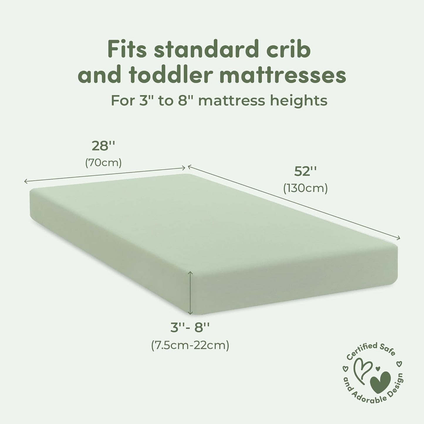 Sweety Fox 2-Pack Cotton Jersey Crib Sheets – Soft Fitted Sheets for Boys and Girls, Mini Crib Sheets, Toddler Bed Sheets (White/Sage)