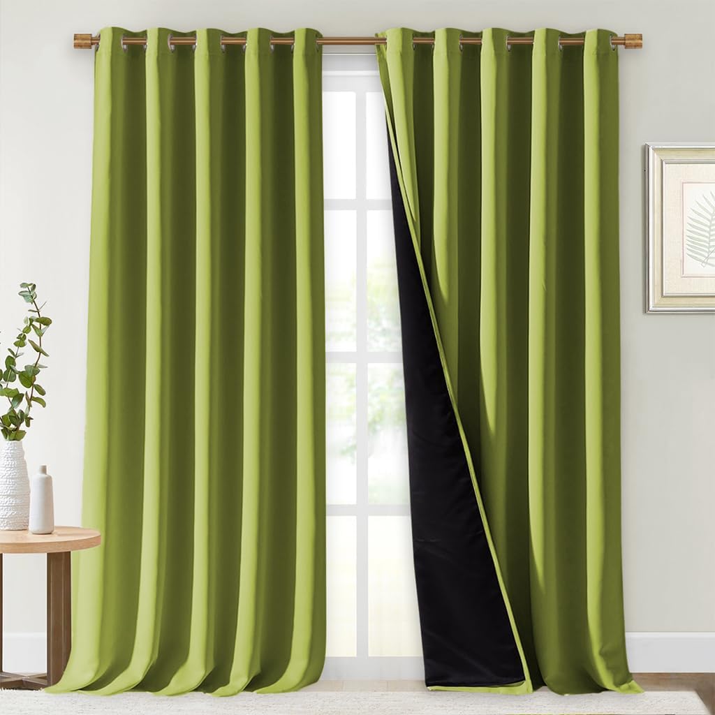 NICETOWN Full Shading Curtains for Windows, Fresh Green, Pack of 2, 70 inches W x 95 inches L, Super Heavy-Duty Black Lined Blackout Curtains for Bedroom, Privacy Assured Window Treatment