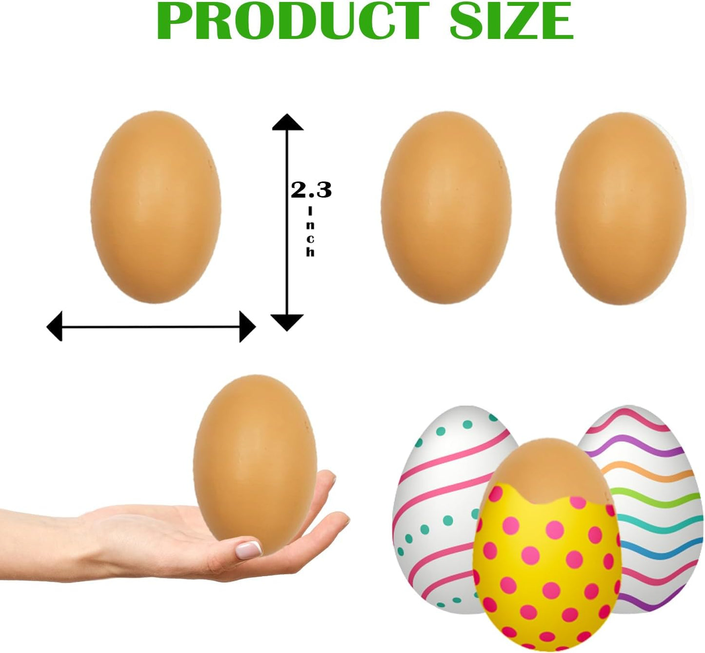 Smooth Brown Wooden Easter Eggs, Perfect for Easter Crafts, Décor and Egg Hunts, 2.3" Inches (72-Pack)