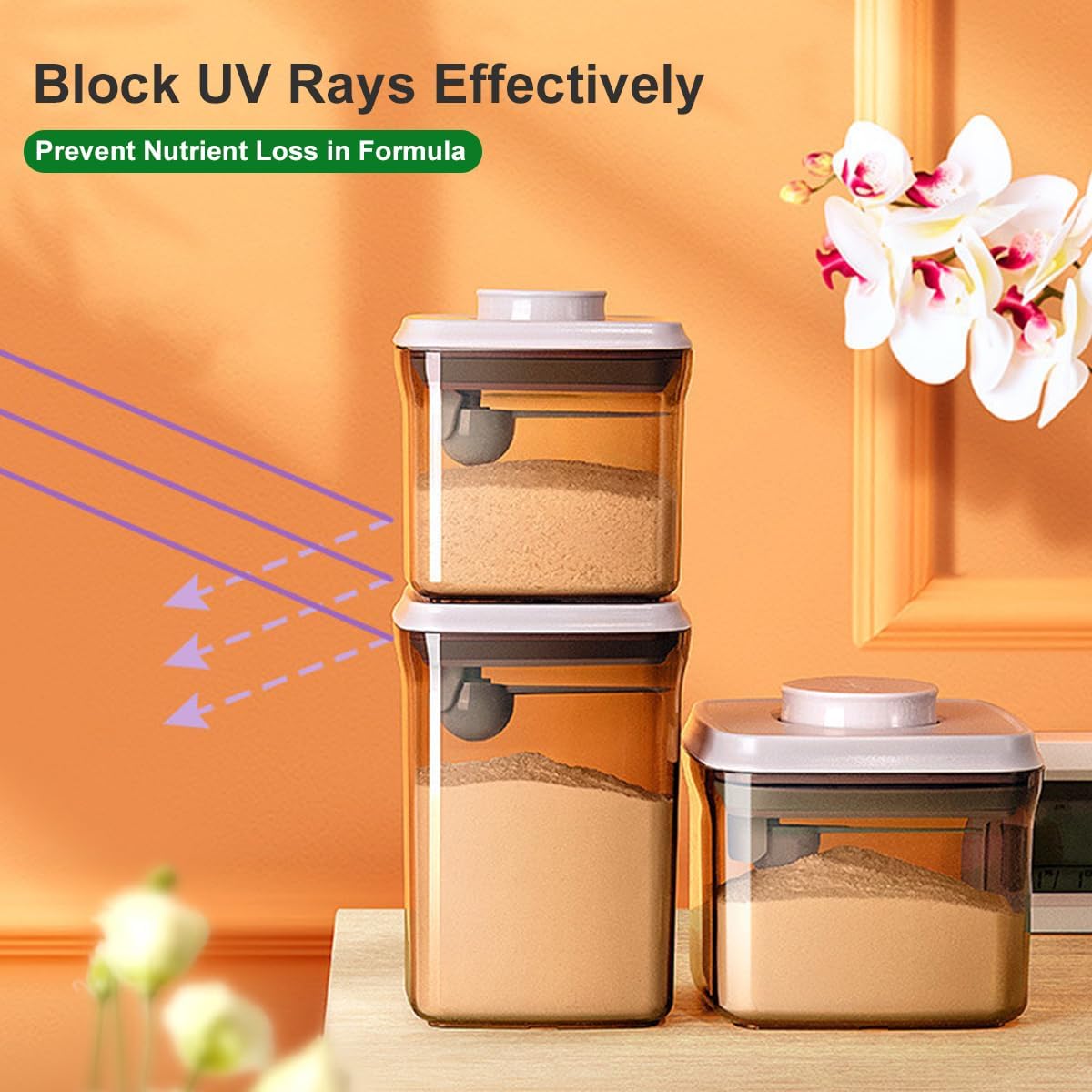Ankou Airtight Formula Container-1000ml/400g Formula Dispenser with Lids, BPA-Free Food Storage Containers, One Button Handy Milk Powder Dispenser with Scoop and Scraper, Dark Brown