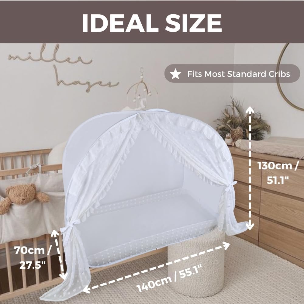 Wonder Space Elegant Baby Crib Net Tent - Minimalist Lace Curtain Design - Durable & Breathable Mesh to Keep Baby in & Stop Climbing Out - Mosquito & Insects Protection