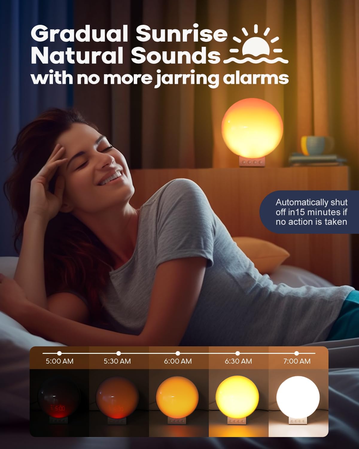 Dekala Sunrise Alarm Clock with 3-in 1 Wireless Charging Station, White Noise Sound Machine, 11 Light & 15 Sounds, Alarm Clocks for Heavy Sleepers Bedroom, Compatible with Apple Watch/Airpods/iPhone