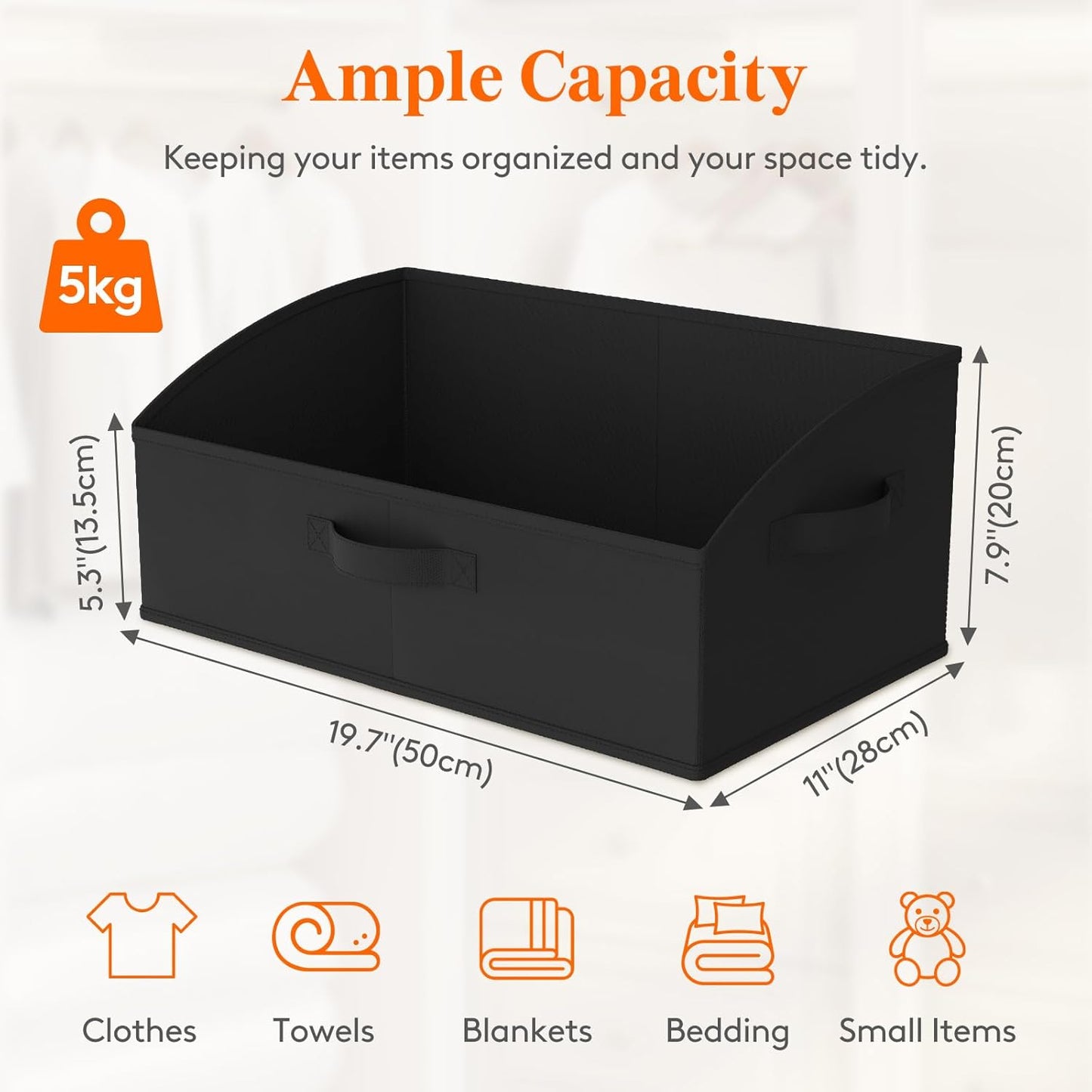 Lifewit Storage Baskets for Shelves, 6 Packs Non-woven Fabric Trapezoid Closet Organizer Bins with Handles, Foldable Clothing Containers Box for Clothes, Toy, Towel, Book, DVD, Hats, Large-Black