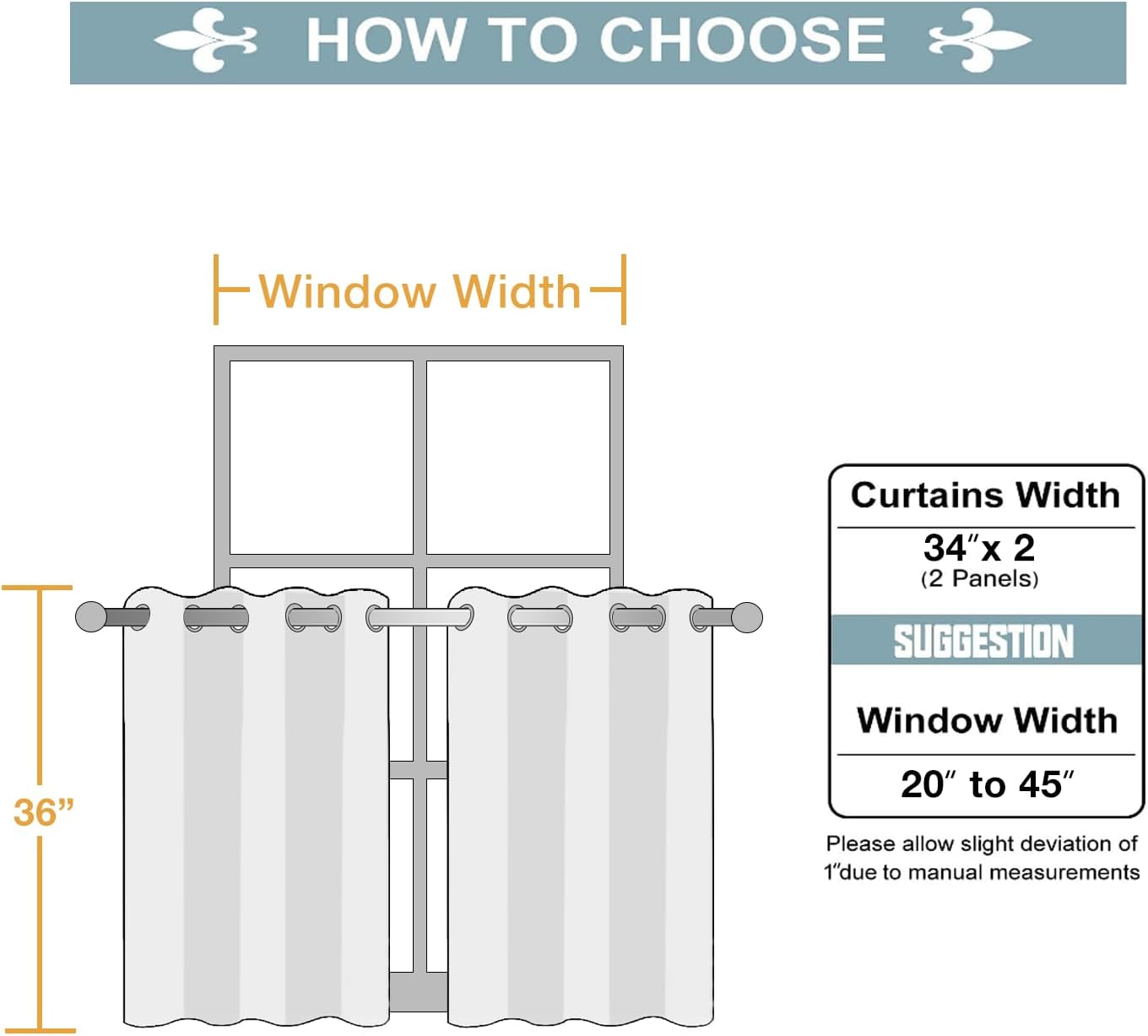 ChrisDowa Small Window Curtains for Kitchen and Bedroom - Grommet Short Thermal Insulated Room Darkening Curtains (2 Panels, Greyish White, 34 x 36 Inch)