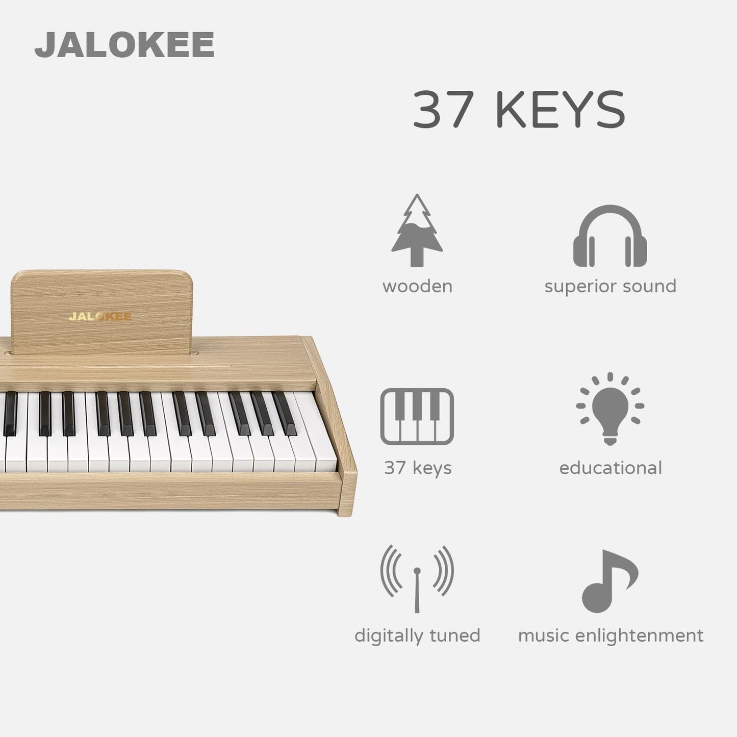 Kids Piano Keyboard, Digital Piano for Kids, Music Educational Instrument Toy, Wood Toy for 3+ Girls and Boys (Oak, 37 Keys)