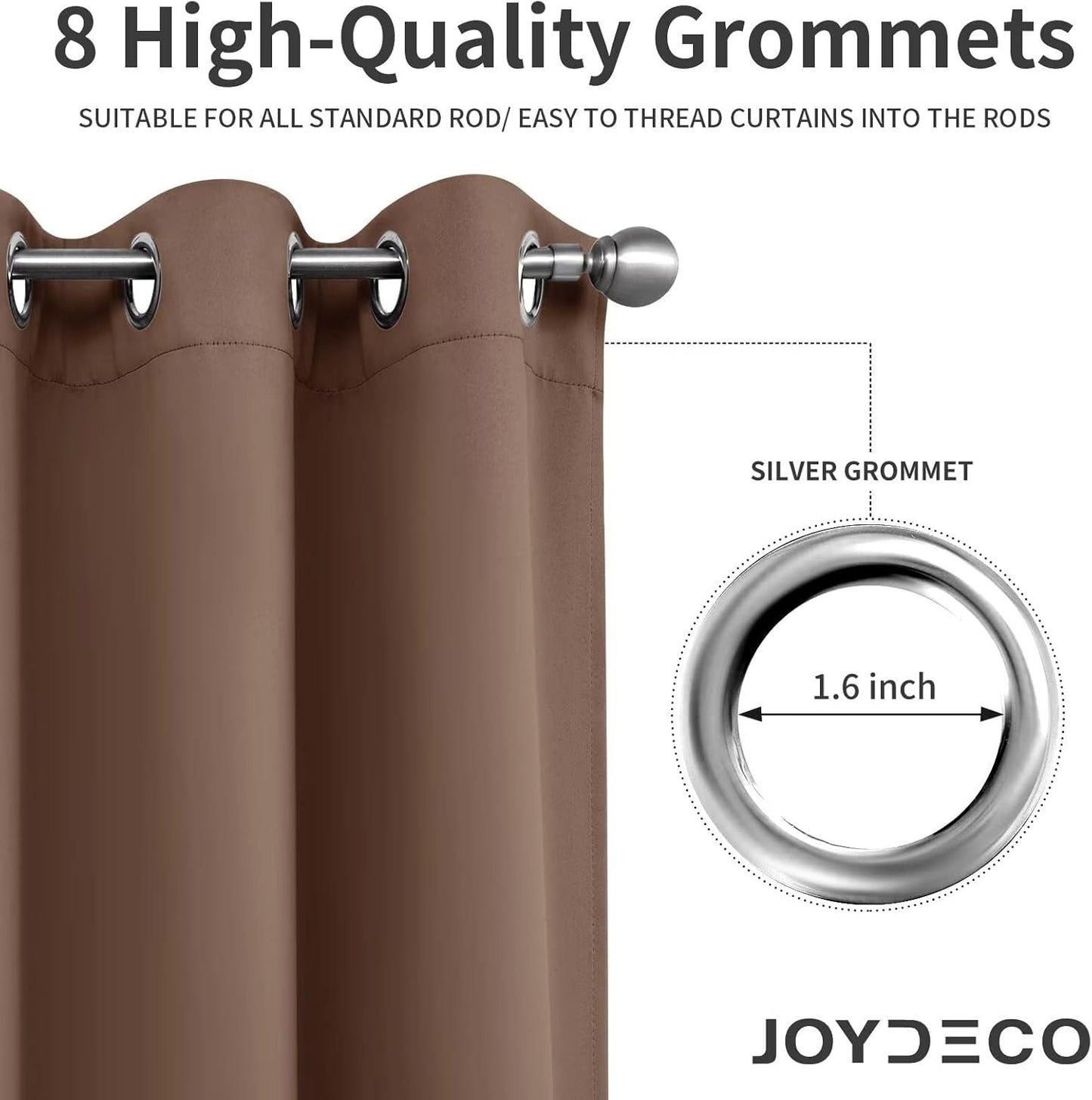 Joydeco Blackout Curtains 63 Inch Length 2 Panels Set, Thermal Insulated Long Curtains& Drapes 2 Burg, Room Darkening Grommet Drapes for Living Room Bedroom Window (W52 x L63 Inch, Brown)
