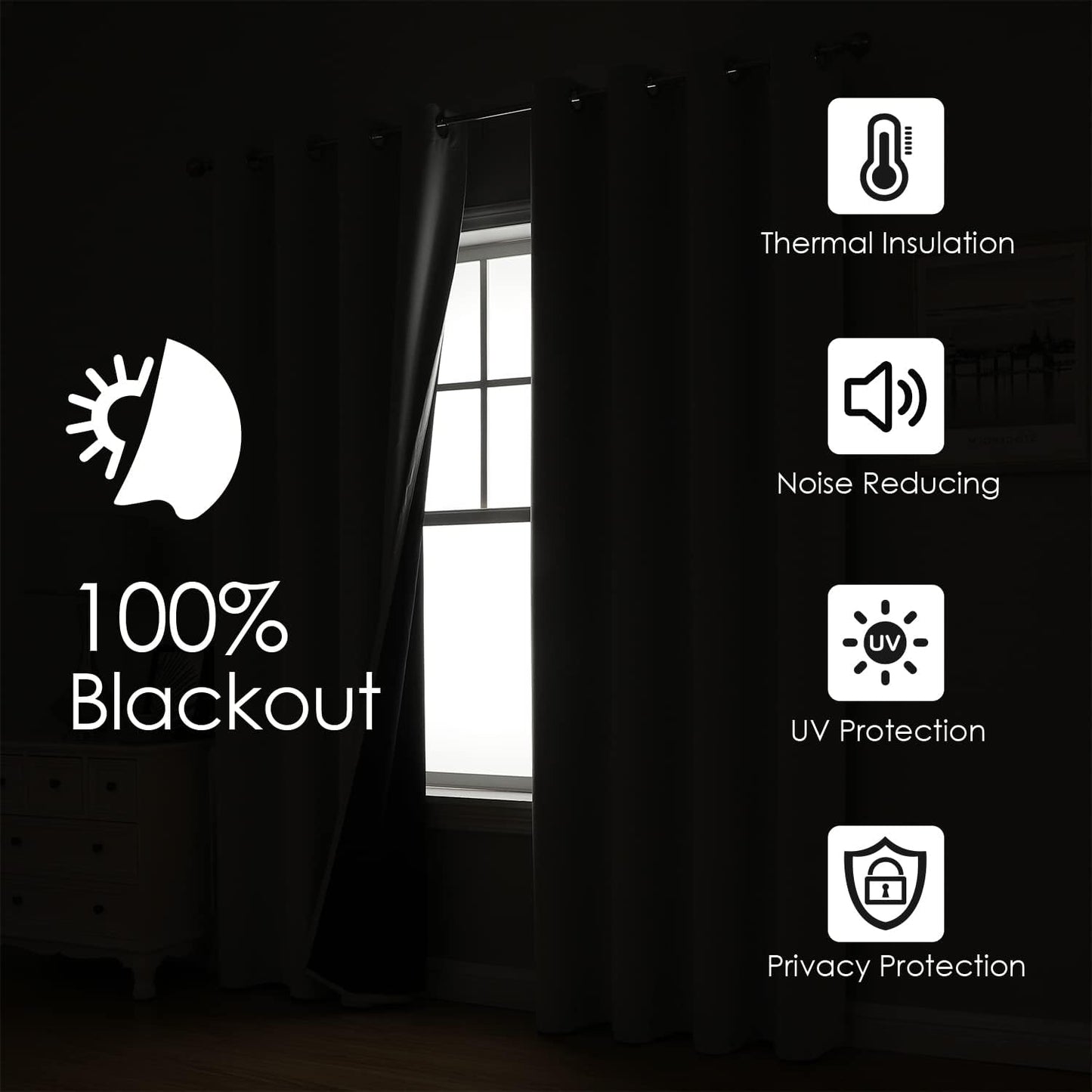 ChrisDowa 100% Blackout Curtains 63 inch Long for Bedroom with Black Liner, Extra Wide 2 Thick Layers Total Blackout Thermal Insulated Grommet Window Curtains 2 Panels Set (Pure White, 60 x 63 Inch)