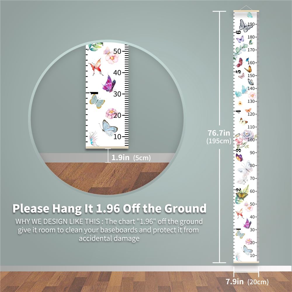 Baby Height Growth Chart - Canvas Height Chart for Kids Baby Child Toddler Boys Girls Growth Chart for Wall Room Nursery Decor Hangable and Removable Measuring Wall Ruler (Rocket, Black Wood)