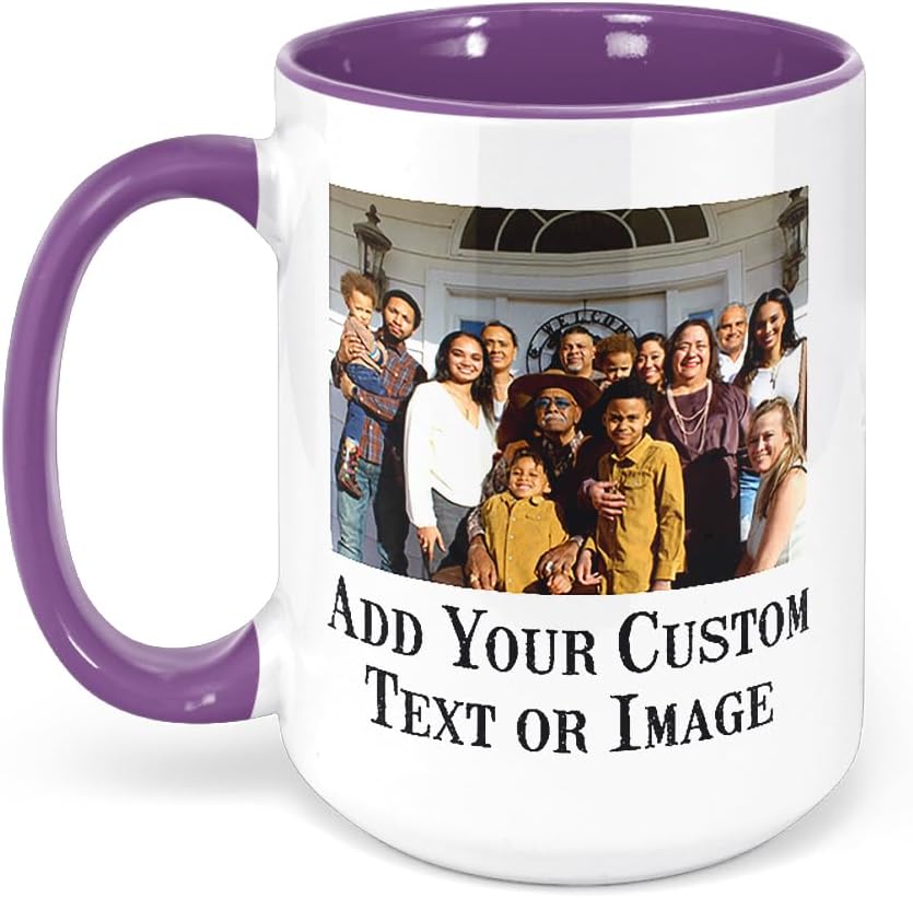 Personalized Coffee Mug, Custom Photo Text 15 Oz Ceramic Mug, Customized Picture Name Tea Cup, Unique Gift Idea, Taza Cafe Personalizadas Fotos, Cute Custom Gifts Mom Women Men, Mother's Day, Purple