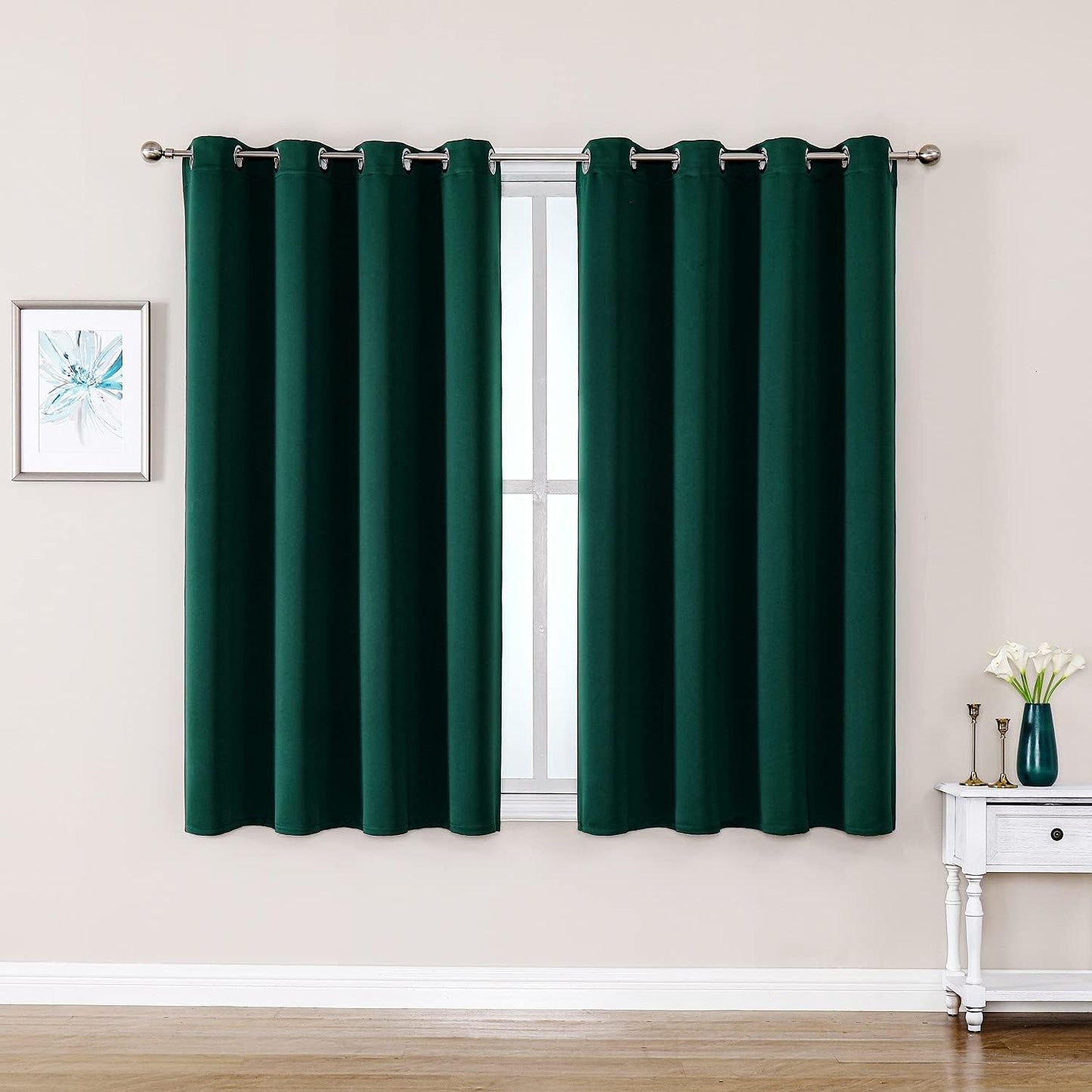 ChrisDowa Grommet Blackout Curtains for Bedroom and Living Room - 2 Panels Set Thermal Insulated Room Darkening Curtains (Forest Green, 52W x 45L)