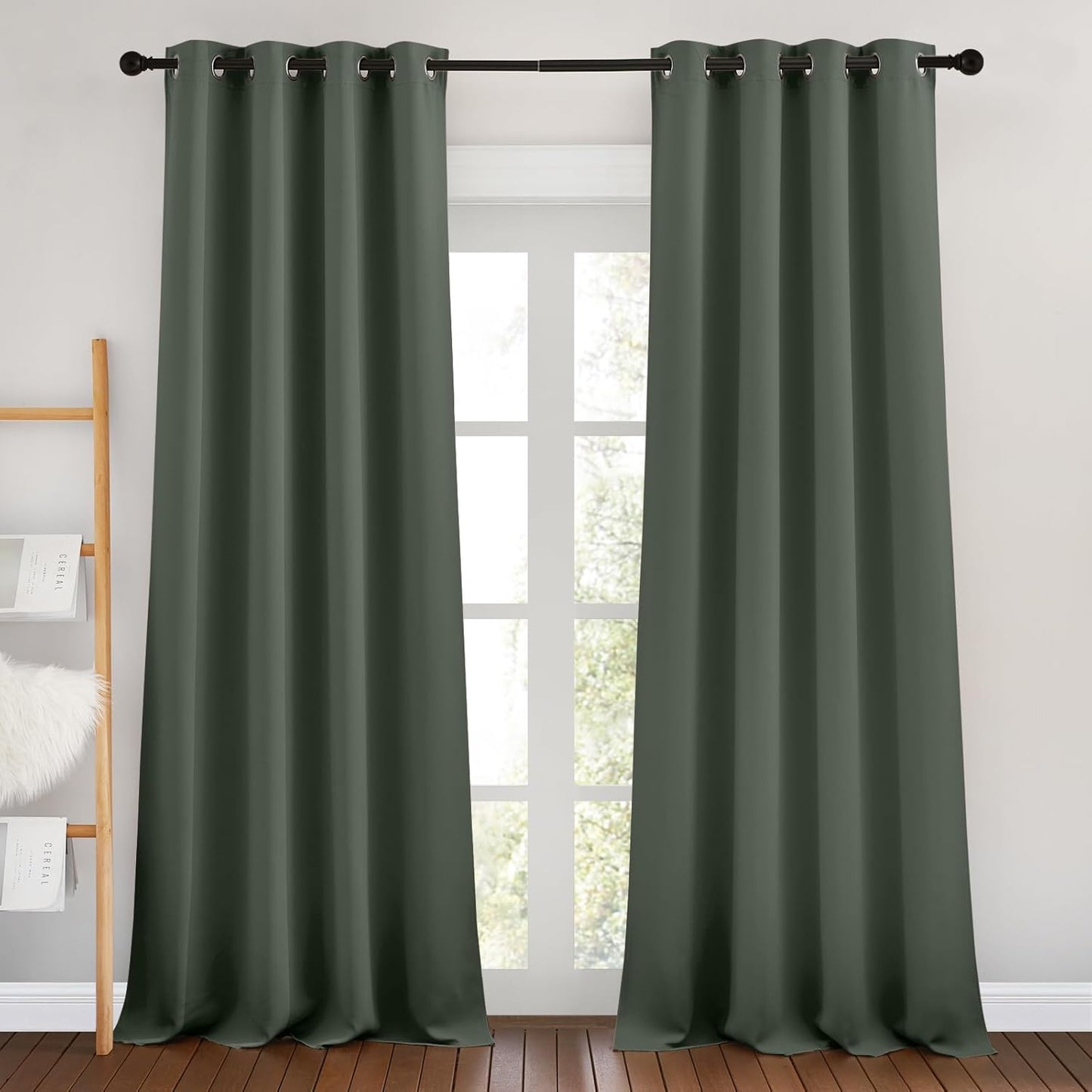 NICETOWN Dark Mallard Room Darkening 102 inch Curtains, Grommet Thermal Curtains Weighted Window Treatments for Living Room/Farmhouse, W46 x L102, 2 Panels