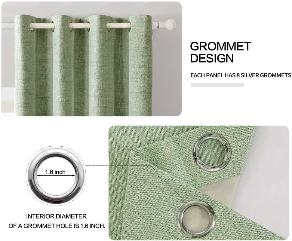 MIULEE Linen Texture Curtains for Bedroom Solid 100% Blackout Thermal Insulated Sage Green Curtains Grommet Room Darkening Drapes for Living Room Nursery 52x72 Inch (2 Panels)