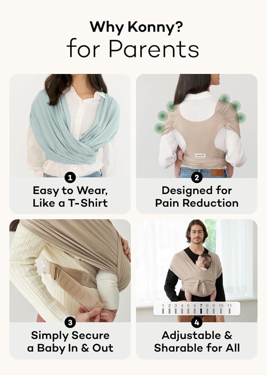 Konny Baby Carrier Flex AirMesh with Head Support- Adjustable, Easy to Wear Baby Wrap Sling, Perfect for Newborn Babies Essentials up to 44 lbs (M-4XL) - Pale Pink