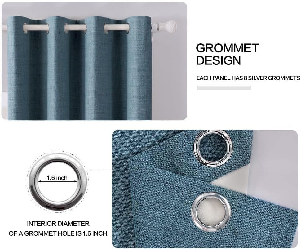 MIULEE 2 Panels Blackout Curtains Polyester Texture Opaque Curtains for Bedroom 100% Blackout Thermal Insulated Dusty Blue Curtains 90 Inches Long for Living Room