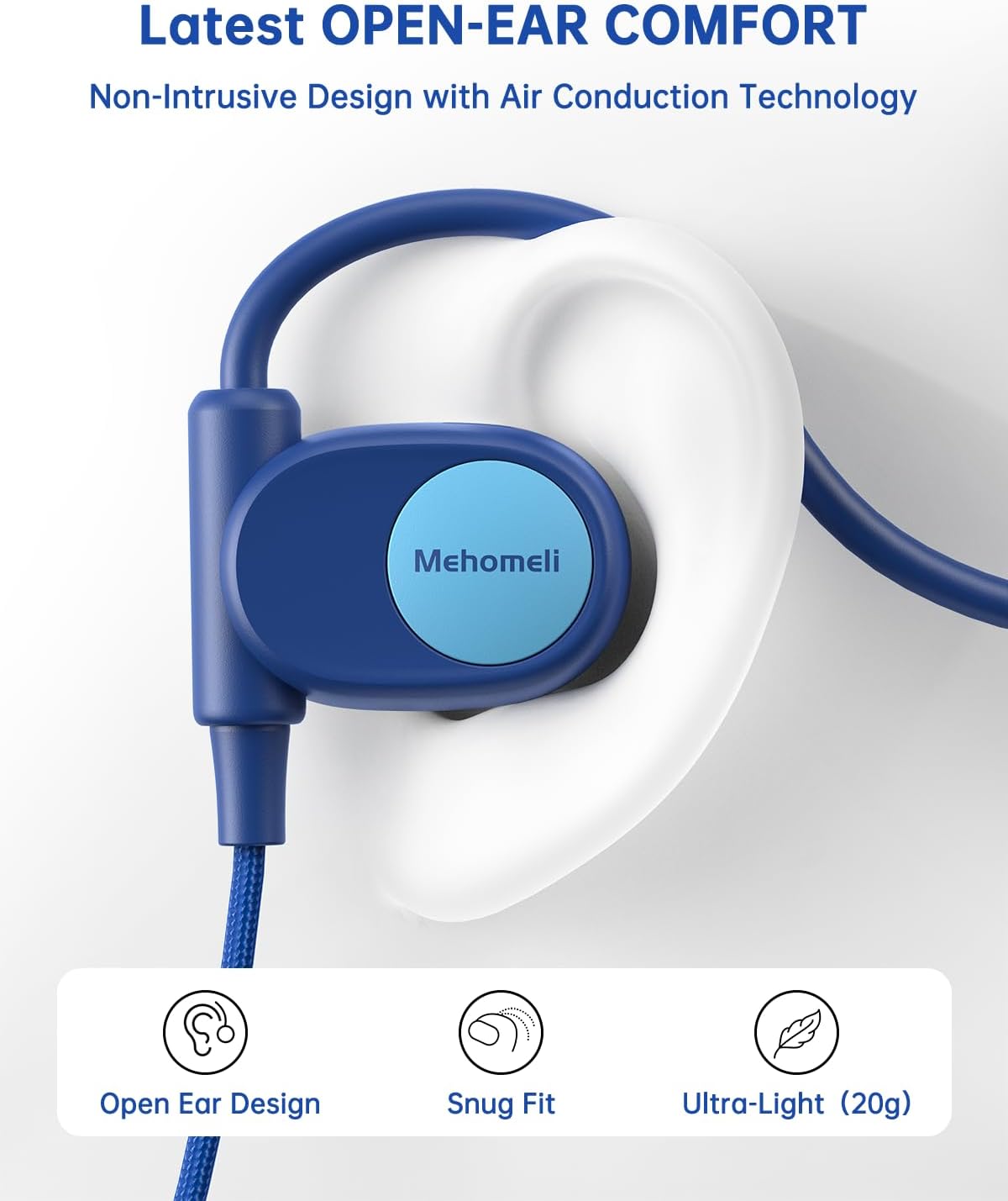 Kid Headphones for School, Air Conduction Open Ear Headphones, 3.5mm Jack Wired Cord, Ultra-Comfort, Ergonomic and Lightweight Design Perfect for School and Outdoor Activities-Blue