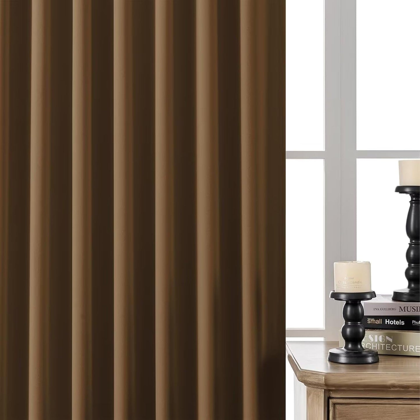 Joydeco Blackout Curtains 108 Inches Long, Thermal Insulated Black Out Curtains 2 Panels Set, Room Darkening Drapes for Living Room Window Rod Pocket Back Tab (W52 x L108 Inch, Brown)