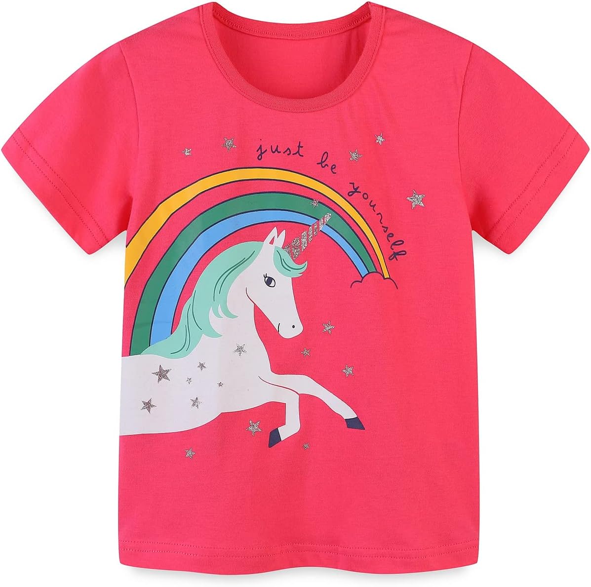 HILEELANG Girls' Tees Ruffle Short Sleeve T-Shirt Cotton Casual Graphic Summer Crewneck Tunic Tops