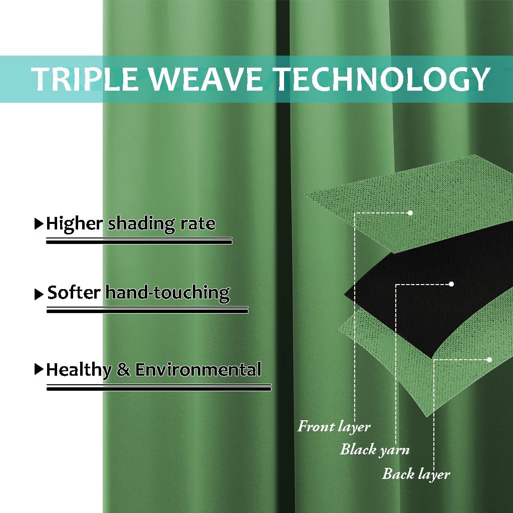 NICETOWN 100% Blackout Curtains for Windows, Pack of 2, 52" W x 108" L, Forest Green, Super Heavy-Duty Black Lined Total Darkness Drapes for Bedroom, Privacy Assured Window Treatment for Patio