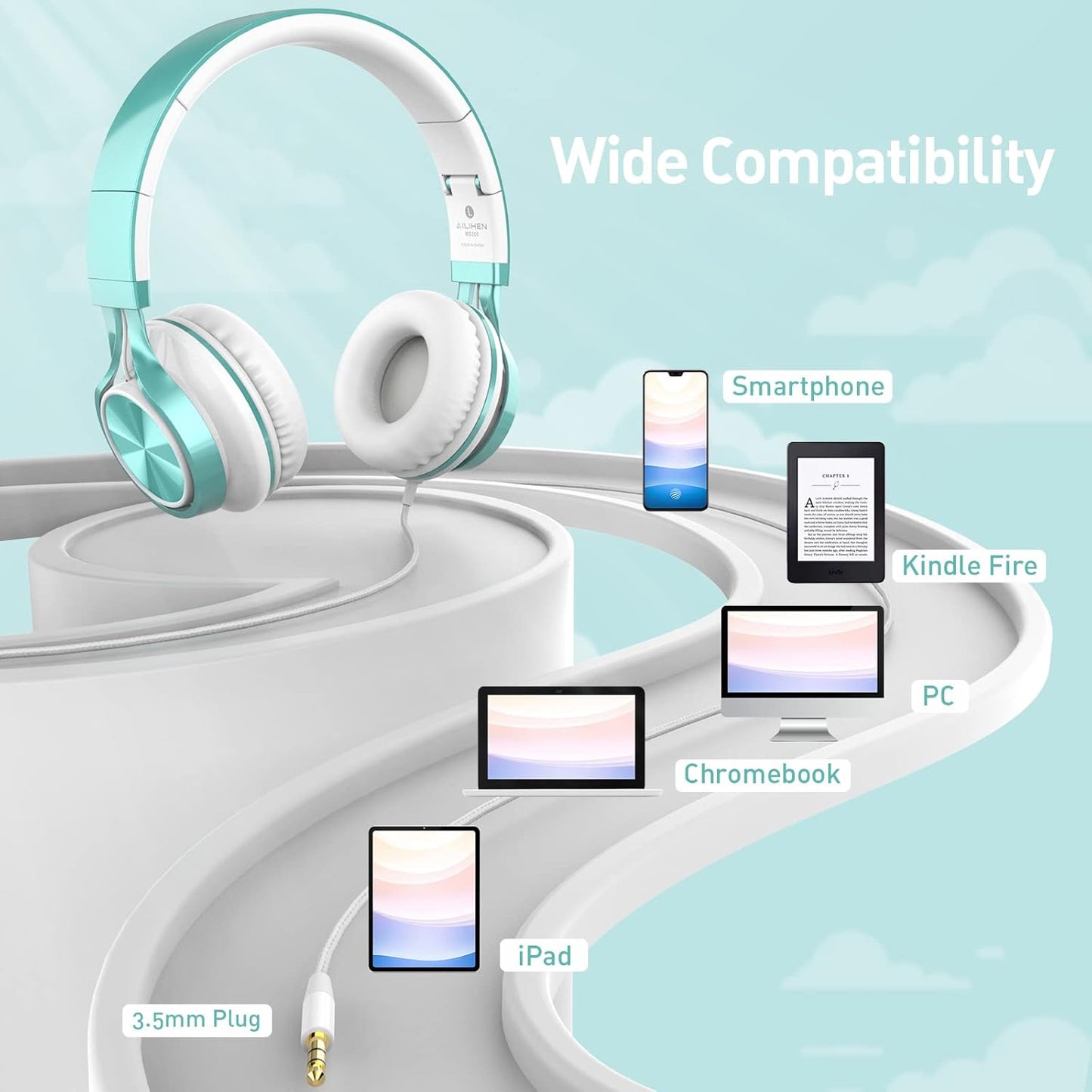 AILIHEN Kids Headphones for School Boys, Headphones with Microphone for Chromebook Laptop Computer Smartphone, 3.5mm Foldable Lightweight Headset for Teen Teenager (Lime Green)
