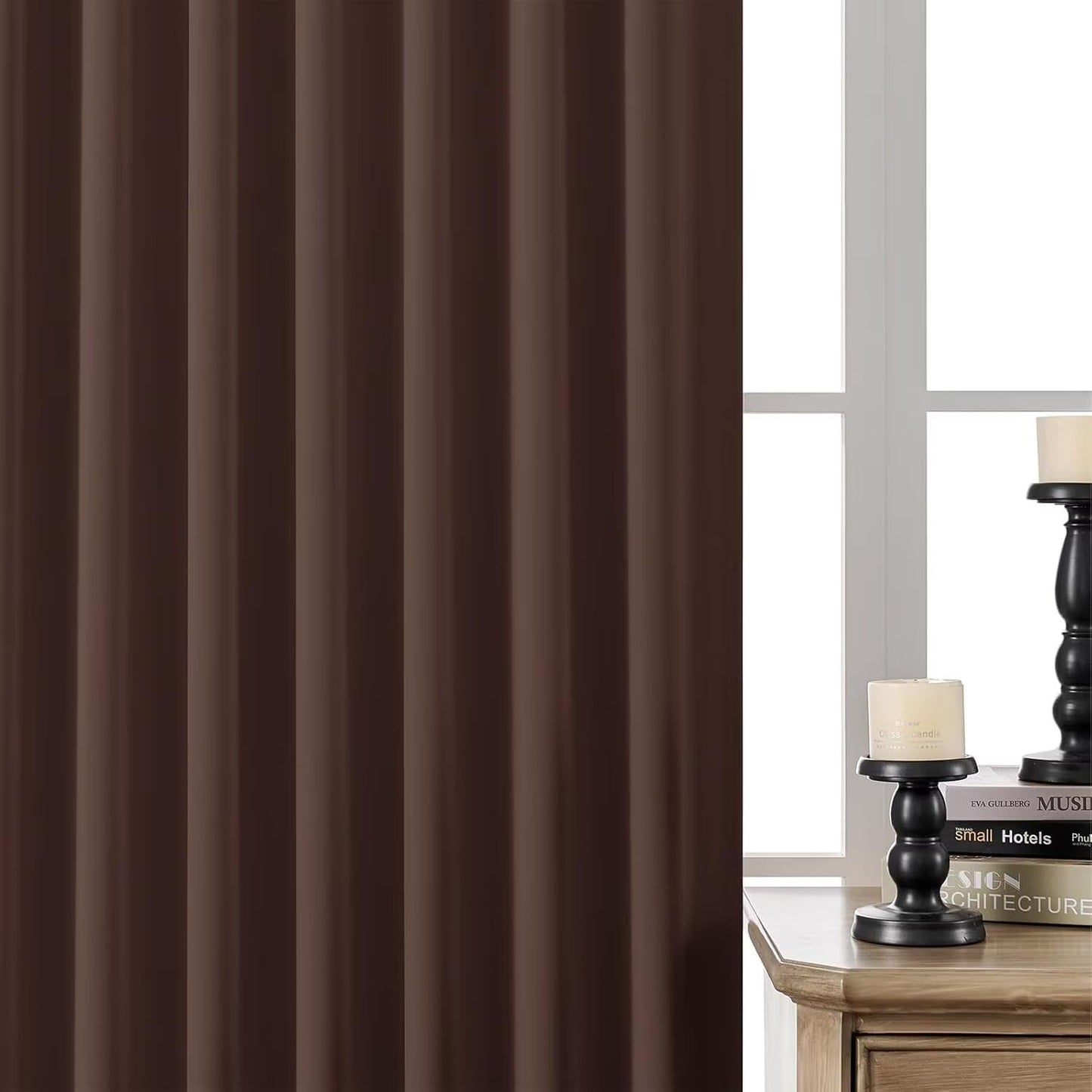 Joydeco 90 Inch Blackout Curtains for Bedroom, Thermal Insulated Curtains 90 Inches Long, Room Darkening Drapes for Living Room Window Rod Pocket Back Tab (W52 x L90 Inch, Chocolate)