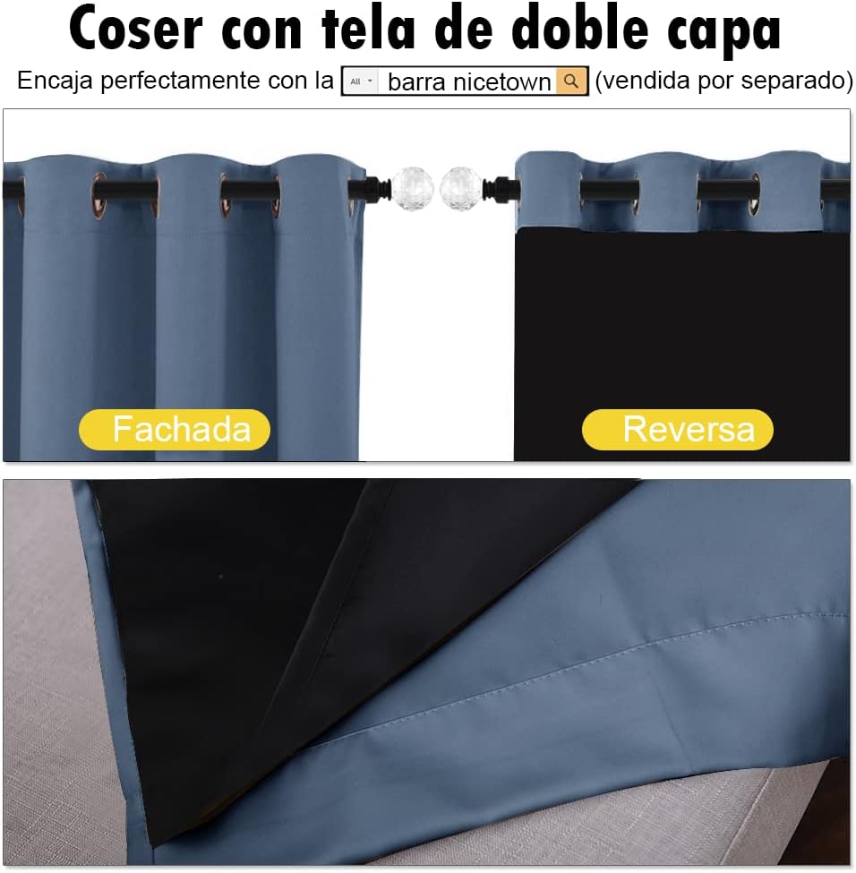 NICETOWN 100% Blackout Curtains 86 inches Long, Pair of Energy Smart & Noise Blocking Out Drapes for Baby Room Window, Thermal Insulated Guest Room Lined Window Dressing (Stone Blue, 55 inches Wide)