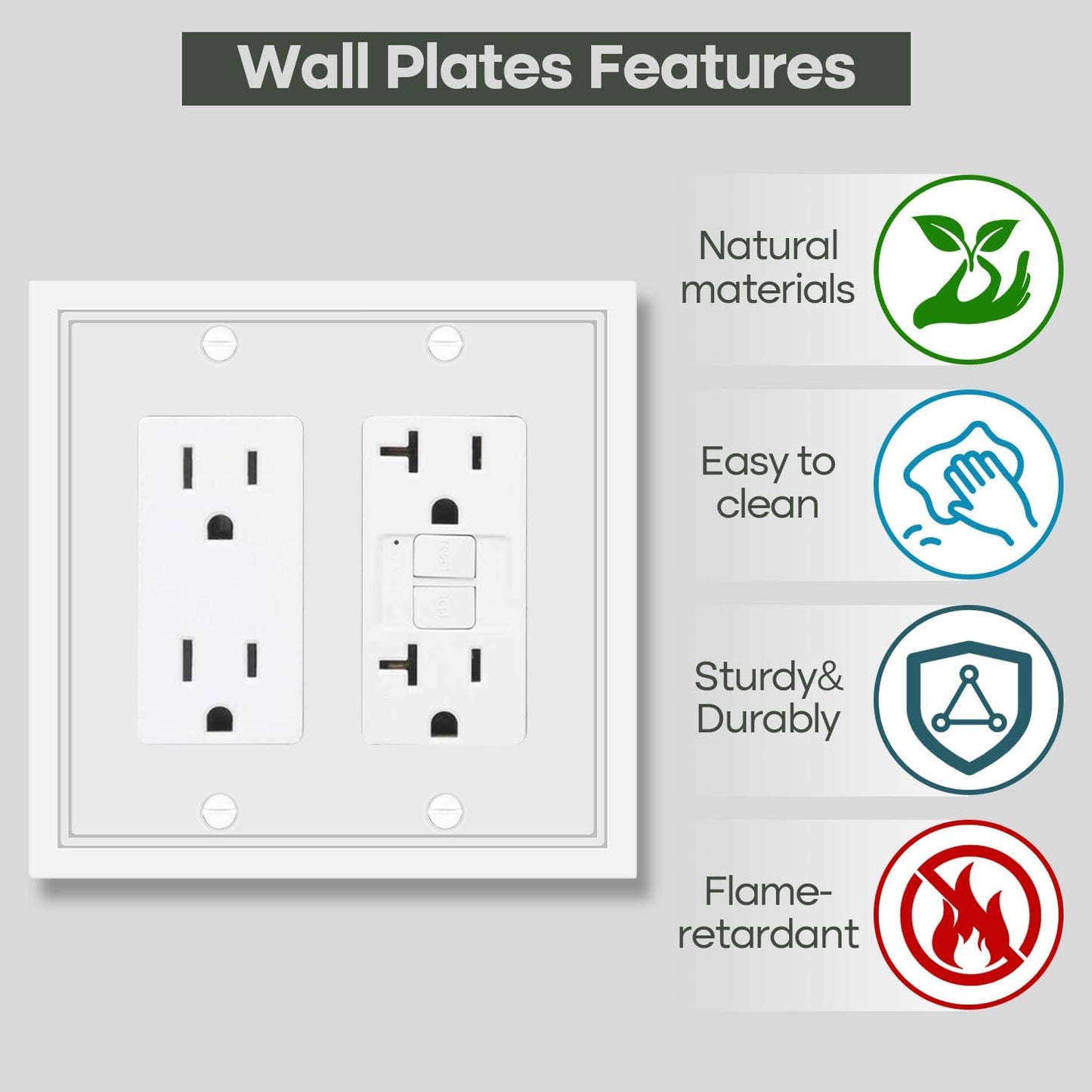 Double Decorator Switch Cover Plate White Classic Decorative Decorator Switch Plates Cover 2 Gang Rocker Wall Plate Cover for Duplex Toggle, 2 Pack