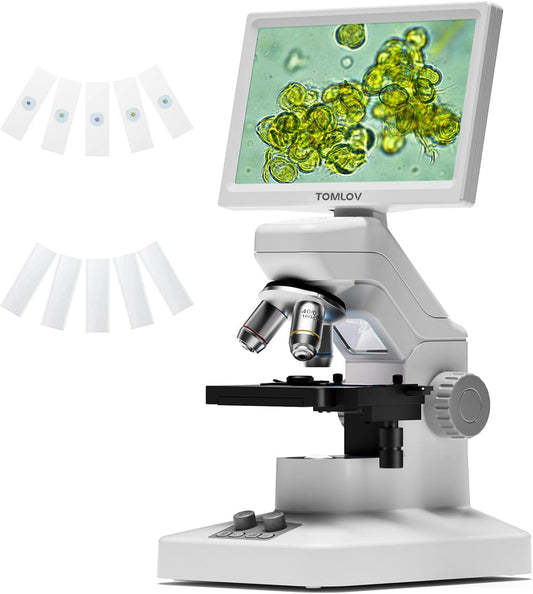 TOMLOV DM301 Max Microscope for Kids Students Adults with X-Y Stage, Digital Microscope Camera with 7" Screen, USB & HDMI Output, Wireless Biological Lab Scope for School Home Education with Slides