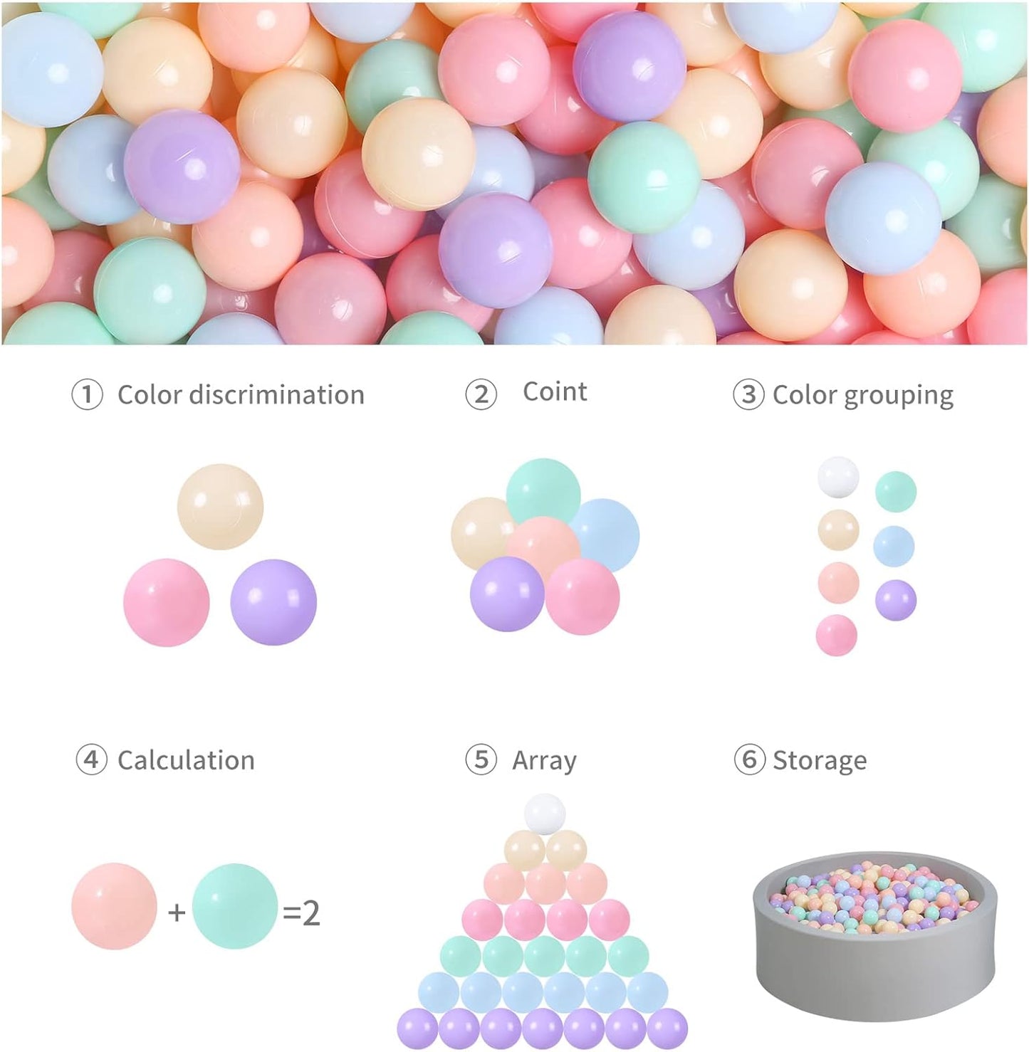 GOGOSO Ball Pits Balls for Toddlers Pack of 50 100 200 Plastics Shape Ball Non-Phthalate Non-BPA Non-Toxic 2.2-Inch Crush Proof Play Balls