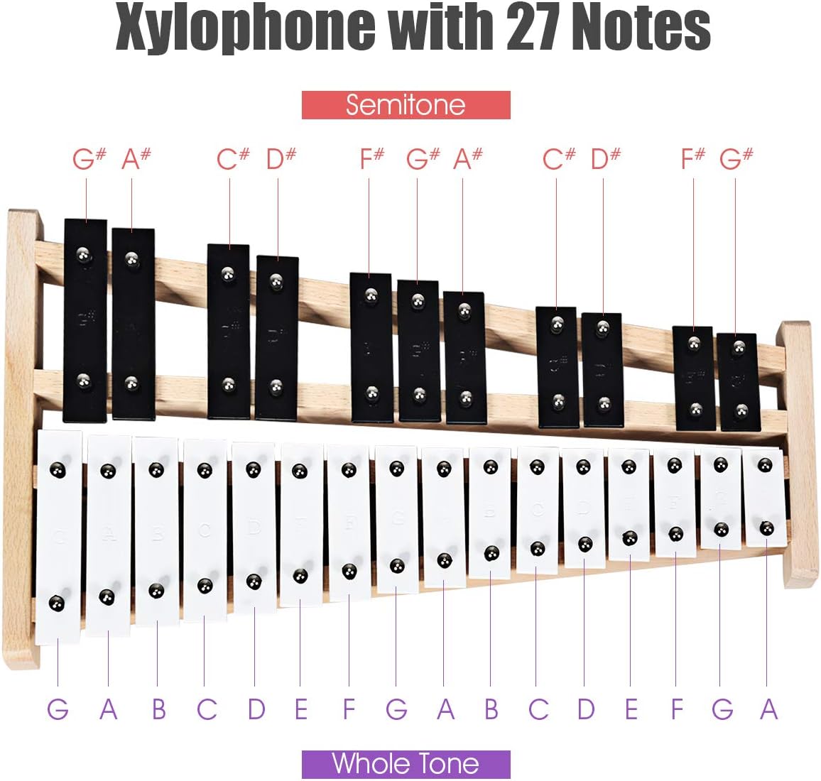 Giantex 27 Note Glockenspiel Xylophone, Percussion Instrument with Wood Base and 27 Metal Keys, Alto Full Size Glockenspiel Xylophone for Adults and Kids- Includes 2 Mallets and Carrying Bag