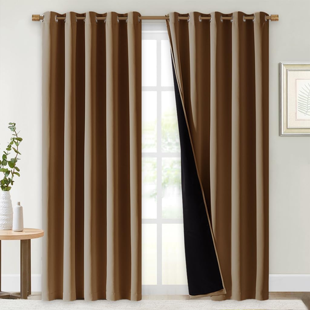 NICETOWN Full Shade Curtain Panels, Gold Brown, 70 x 84 inch, Pair of Energy Smart & Noise Blocking Out Blackout Drapes for Dining Room Window, Thermal Insulated Guest Room Lined Window Dressing